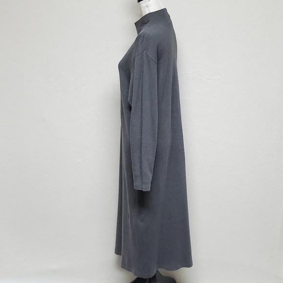 RARE Vintage 90s J. Crew Grey Cotton Mock Neck Long Sleeve Midi Sweater Dress L - Picture 8 of 13